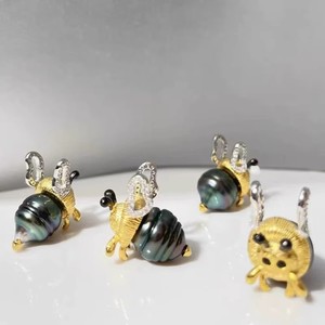 Accessoires en perles DIY, pendentif en argent S925 vide en forme d'abeille avec perles rondes de 11-13 mm, 31339, composants et trouvailles de bijoux - Product Image 4