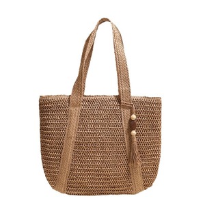 Nouveau à la mode unique épaule femmes fermeture éclair sac de paille grande capacité tissé Polyester coton robe serrure printemps dame Style - Product Image 3