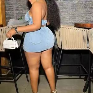 Nouvel ensemble en jean pour femme de haute qualité, crop top sexy et mini-jupe trapèze en denim délavé à l'acide, ensemble deux pièces - Product Image 4