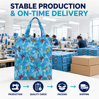 Sac de courses personnalisé OEM ODM avec logo imprimé requin, sac fourre-tout réutilisable en nylon, sac de voyage pliable, imperméable et écologique