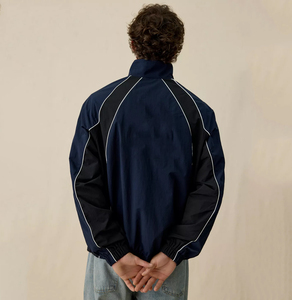 <span class=keywords><strong>Giacca</strong></span> a Vento Sportiva da Uomo con Blocchi di Colore e Bordi a Contrasto, Zip Intera, Collo Alto, Maniche Raglan, Oversize, Stile Retrò, in Poliammide Tinta, Windbreaker ODM - Product Image 2