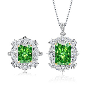 New Arrivals 10*14MM <b>Emerald</b> Green Cubic Zirconia Trendy Gold Plated Copper Alloy Necklace and Rings <b>Set</b> Unisex - Product Image 1