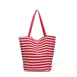 Striped <b>Canvas</b> Tote <b>Bag</b> <b>Large</b> Capacity Casual Shoulder <b>Bag</b> for Women Summer Beach Shopping Handbag - Product Image 1