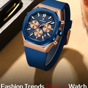 Montre-bracelet à quartz originale pour homme, chronographe, date, bracelet en silicone, montre homme étanche, lumineuse, montres de mode pour homme - Product Image 2