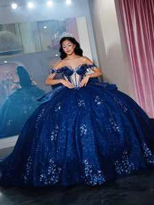 Ruolai QD060 2026 gaun bola biru dongker gaun Quinceanera manik-manik Applique berkilau manis 16 Vestidos De 15 Anos - Product Image 2