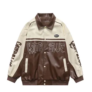 Jaqueta de couro para motociclista, casaco de couro legítimo estampado com logotipo bordado