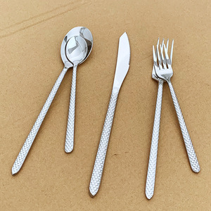 Cá Quy Mô Kết Cấu Xử Lý Flatware <span class=keywords><strong>Set</strong></span> Gương Bạc 18/0 Thép Không Gỉ Dao Muỗng Nĩa Đặt Cho Đám Cưới Đảng - Product Image 4