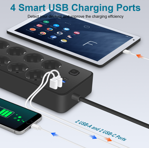 FYX Stock 12in1 8 Outlets EU Power Strip With Plug <strong>Socket</strong> 1.2M Cable 3USB-A 1USB-C 220V 10A 2200W High Quality Hot Selling - Product Image 5