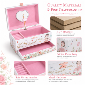Boîte à bijoux musicale personnalisée Licorne/Ballerine avec tiroir coulissant et figurine rotative – Boîte à bijoux en bois durable pour filles - Product Image 4