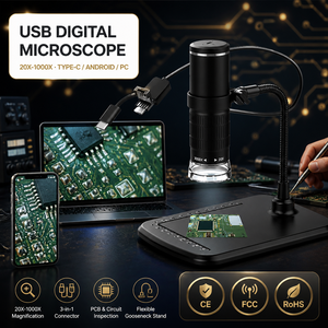 El Tipi USB Dijital Mikroskop 50X-1000X 3'ü 1 Arada Kablolu PCB İnceleme Elektronik Tamir LED Işığı - Product Image 1