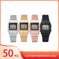 Montres numériques en gros SANDA 2007 avec logo personnalisé OEM, acier inoxydable, étanches, chronomètre, montre-bracelet rétro classique pour hommes, Reloj