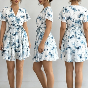 <span class=keywords><strong>Abito</strong></span> Personalizzato con Scollo a V Profondo e Stampa Floreale, Elegante Vestito in Chiffon da Spiaggia per Donne, Abbigliamento Estivo Boho da Resort - Product Image 3