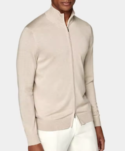 Cárdigan con Cremallera para Hombre, Estilo Clásico, Personalizado |   Abrigo de Punto Marrón Claro de Invierno, Suéter Informal de Estilo Ecuestre - Product Image 3