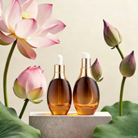 Botol Kemasan Kosmetik Kaca Kosong Berkualitas Tinggi dengan Gradasi Mewah 30ml 50ml Pipet Serum Minyak Esensial Pipih