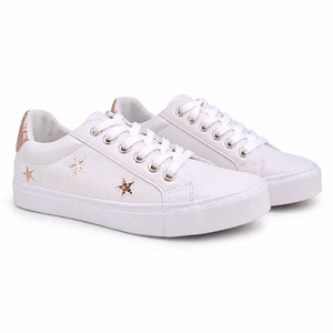 Baskets compensées pour femme avec logo personnalisé OEM, or rose, étoiles, talon orné de métal, semelle épaisse blanche, printemps/été - Product Image 2