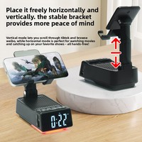 Support de téléphone portable de bureau stéréo trois-en-un pliable et réglable en hauteur avec haut-parleur d'alarme et microphone intégré alimenté par batterie