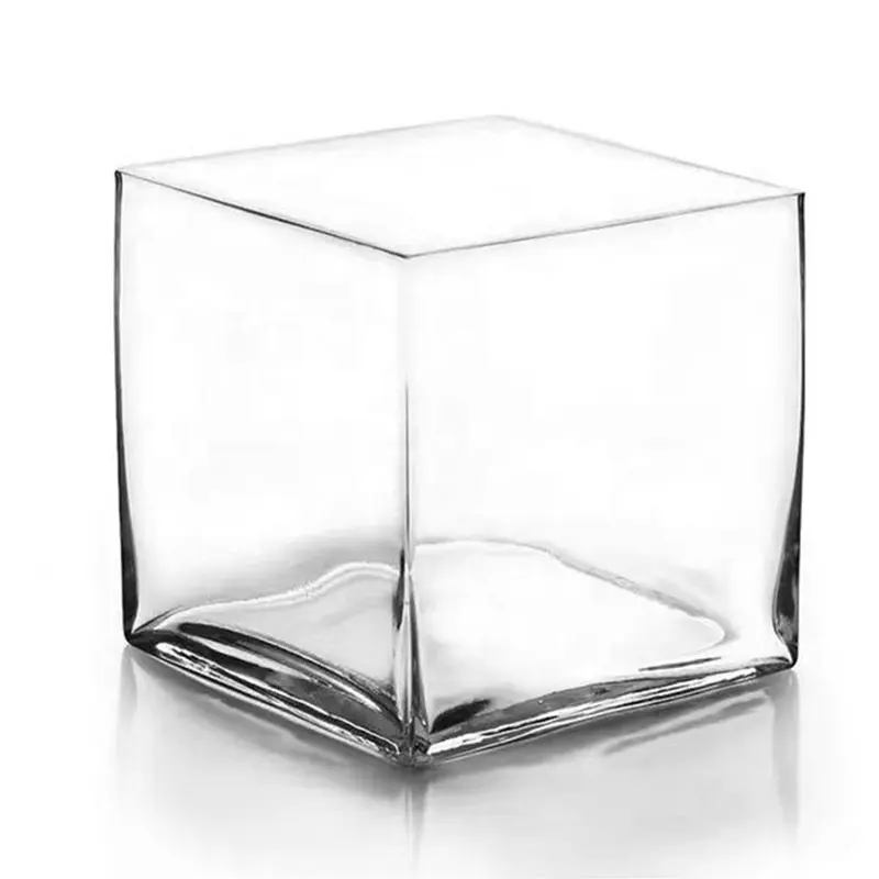 Sunyo مزهرية زجاجية شفافة كبيرة مربعة فاخرة مصنوعة يدويًا خالية من الرصاص زجاج كريستال مزهرية ديكور للمنزل وزينة الزفاف