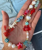Collar de Perlas Grandes de Agua Dulce Natural con Colgante de Acero Inoxidable Estilo Playa, para Mujer, con Cadena de Eslabones, Regalo de Verano