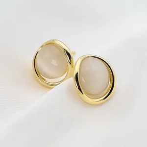 18K Gold Plated Vintage Jewelry Multi Colors Chalcedony Oval Semi-precious Gemstone Earrings for Women
