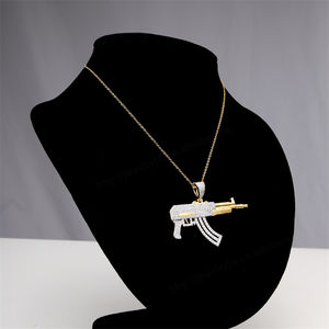 สร้อยคอชุบทอง18K สำหรับทุกเพศสไตล์ฮิปฮอป AK-47อาวุธกองทัพปืนไรเฟิลจี้สร้อยคอ - Product Image 4