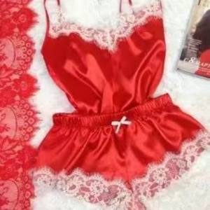 Lencería sexy al por mayor para mujer, camisola con lazo, pantalones cortos, tops con cuello en V, pijamas de terciopelo, ropa de dormir atractiva - Product Image 3