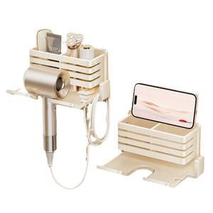 Support mural de luxe pour sèche-cheveux, étagère d'angle de salle de bain durable, rectangulaire, blanc crème, gris anthracite, noir - Product Image 2