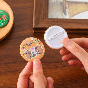 Cute Capybara <b>Badge</b> 40 Mm Round Tinplate <b>Pin</b> For Children Gift Student Stationery Decorative Brooch - Product Image 4