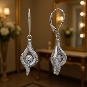 Orecchini Pendenti da Donna Placcati Argento con Zirconi Rotondi a Goccia, Montatura a Castone, Gioielli Romantici per Feste - Product Image 2