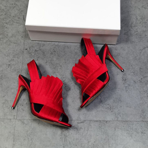 รองเท้าส้นสูงหัวกลมสำหรับผู้หญิง,รองเท้าแตะส้นเข็มแบบพับได้มีสไตล์สำหรับใส่ในฤดูร้อน - Product Image 2