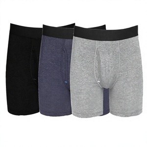 <b>Mens</b> Cotton <b>Boxer</b> Briefs Mid Rise <b>Long</b> Leg Anti Chafing Functional Fly Knitted Underwear Custom Comfort Casual Apparel Wear XLXX - Product Image 3