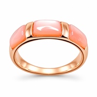 Bague à trois pierres en coquillage rose en argent sterling 925 plaqué or rose avec sertissage rectangulaire, cadeau d'anniversaire