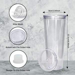 हमारे गोदाम में 24 औंस बर्फ ग्लोब कप डबल दीवारों को भूसे और लिड्स के साथ साफ प्लास्टिक कप स्नोग्लोब टंबलर कप - Product Image 3