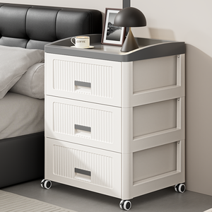 3-Tier Plastic Storage Cabinet Rolling Bedside <b>Table</b> Drawer Organizer With <b>Wheels</b> - Product Image 1