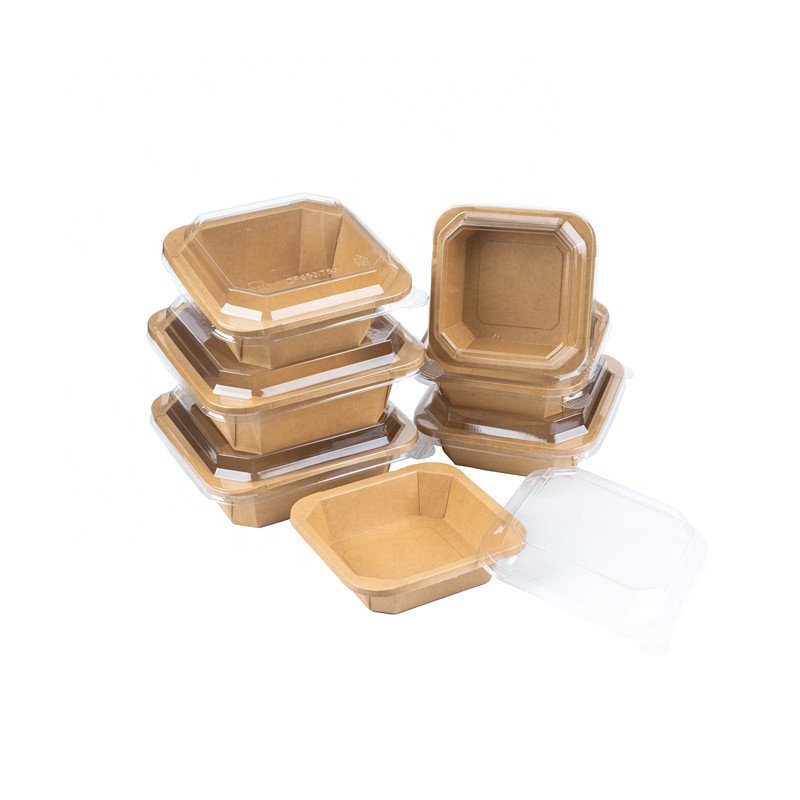 Square and Octagonal Tray Kraft Paper Bowls for Hot Food Cake Salad Takeaway Packaging Eco-Friendly Paper Plates & Bowls