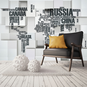 Mural de Pared Art Deco Personalizable con Mapa del Mundo en Tipografía de Texto sobre Pared de Ladrillo <span class=keywords><strong>Blanco</strong></span>, Nombres de Países para Oficina, Vestíbulo, Hogar y Espacios Públicos - Product Image 2
