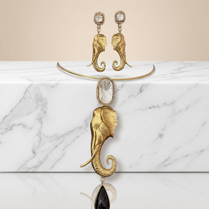 Conjunto de Collar Gargantilla y Pendientes de Elefante Real de Moissanita Chapado en Oro de Latón Clásico y Atractivo para Mujer, Joyería de Diseño para Compromiso - Product Image 2