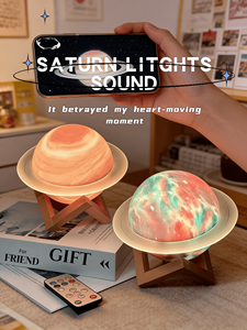 Lampe d'ambiance rétro 3D personnalisée <span class=keywords><strong>Saturne</strong></span> à changement <span class=keywords><strong>de</strong></span> couleur avec haut-parleur <span class=keywords><strong>de</strong></span> jeu sans fil BT à piles et étoiles arc-en-ciel, idéale comme cadeau. - Product Image 2