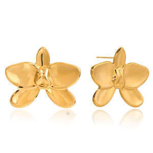 Pendientes de orquídea con forma de flor de acero inoxidable chapado en oro de 18 quilates para mujer, joyería fina para uso diario - Product Image 5