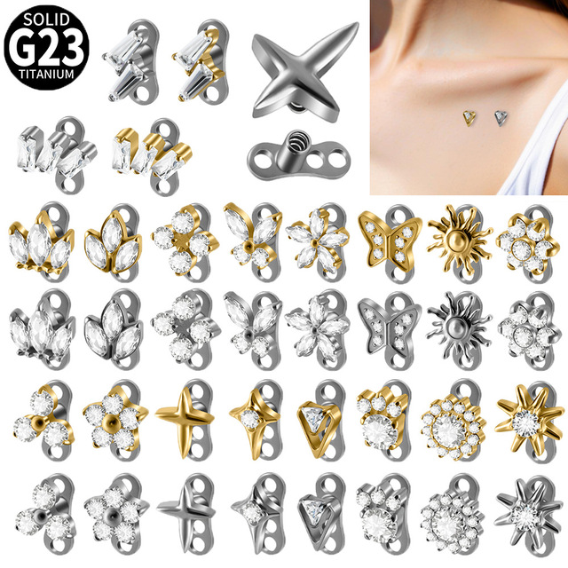 Getta F136 Titanium Micro Internally Threaded Fashion Piercing Jewelry Gold Base Dermal Anchors