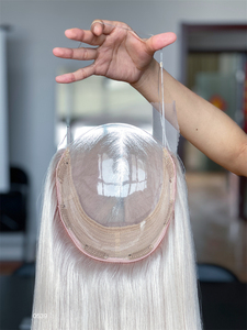 Toppers de cabello humano virgen 100% europeo, onda suelta recta sedosa con encaje transparente y línea de cabello prearrancada, Color blanco - Product Image 6