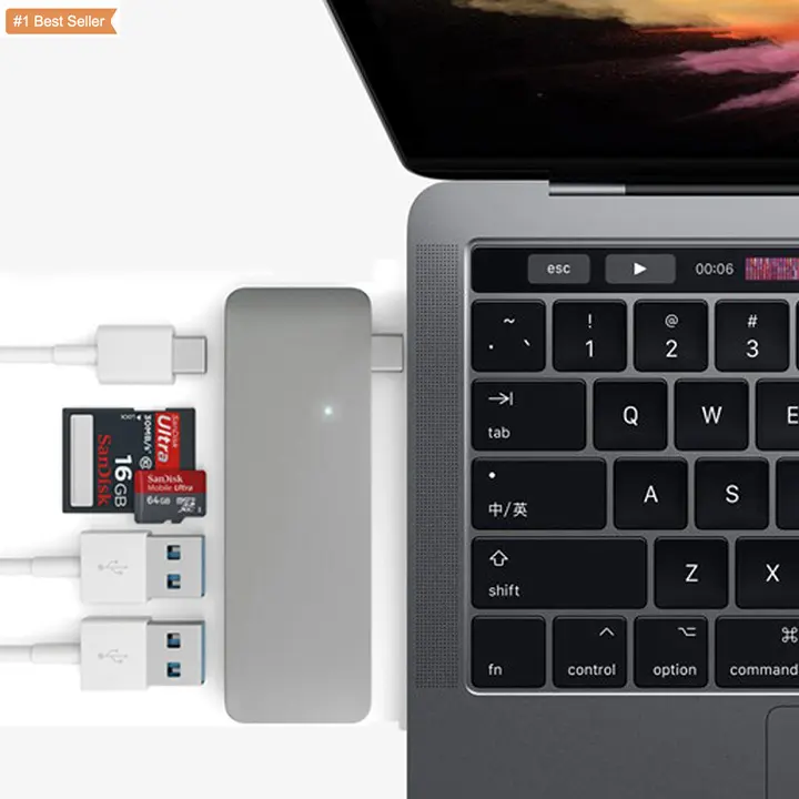 Adaptador multipuerto Jumon USB C Hub 5 en 1 con USB 3,0 Por HUB y puertos de datos PD Hub duradero para MacBook