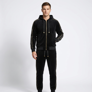Men's <b>Black</b> <b>Velvet</b> Tracksuit Two Piece Jogger Set Zip Up Hoodie Elastic Waist Pants Casual Streetwear - Product Image 1