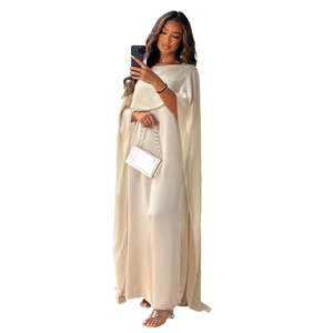 Robes pour femmes grande taille, col rond, châle de balançoire ample, robe en mousseline de soie solide, robe longue de Bohème, vêtements arabes - Product Image 6