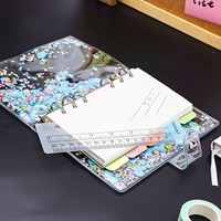 Protège-cahier A5 A6 A7 avec règle, couverture de planificateur en PVC pailleté, coque de carnet rechargeable scintillante, 6 anneaux ronds, classeur de budget