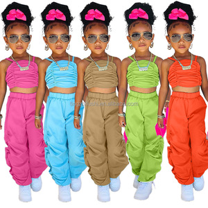 Setelan anak-anak musim panas musim gugur, setelan bayi perempuan, rompi Halter berlipat, atasan rompi gaya longgar, set celana kasual dua potong - Product Image 1