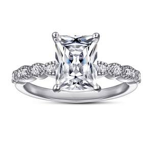 Bijoux fins, bague en argent sterling S925, sertissage à griffes, <span class=keywords><strong>solitaire</strong></span>, 2 carats, taille émeraude, VVS GRA, <span class=keywords><strong>diamant</strong></span> de couleur, moissanite, pour femmes - Product Image 6