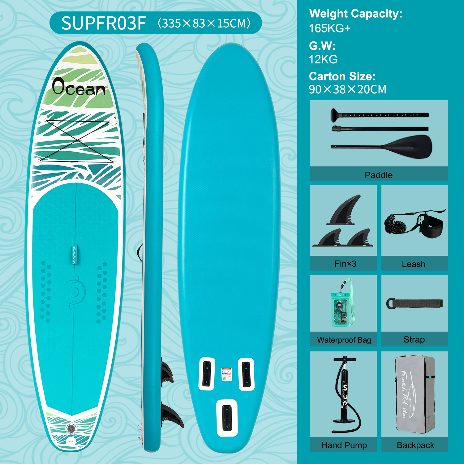 335*84*15 cm--SUPFR03F--Bleu clair