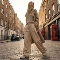 Pantalon Palazzo Taille Haute Ample en Lin Mélangé Respirant pour Femme, Taille UK 34, Idéal Automne, Vente en Gros Personnalisée