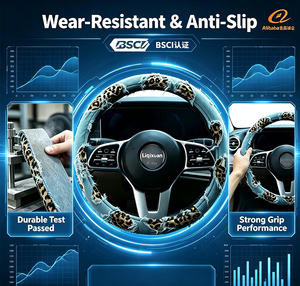Accessoires intérieurs de voiture innovants transfrontaliers, housse de <span class=keywords><strong>volant</strong></span> universelle en denim de lin à imprimé léopard tendance - Product Image 5