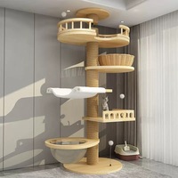 Arbre à chat en bois massif multi-niveaux avec lit intégré et grand cadre supérieur